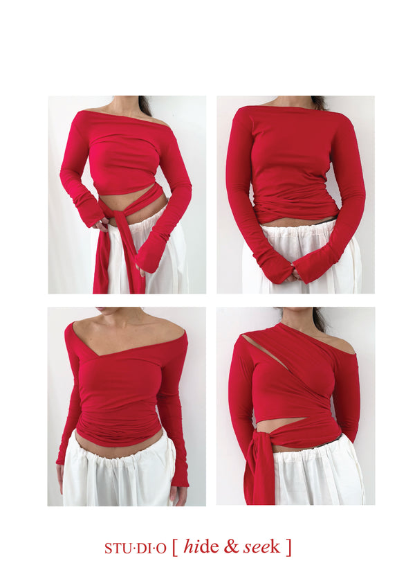 Wrap Long Sleeve- Navy Gray Viscose