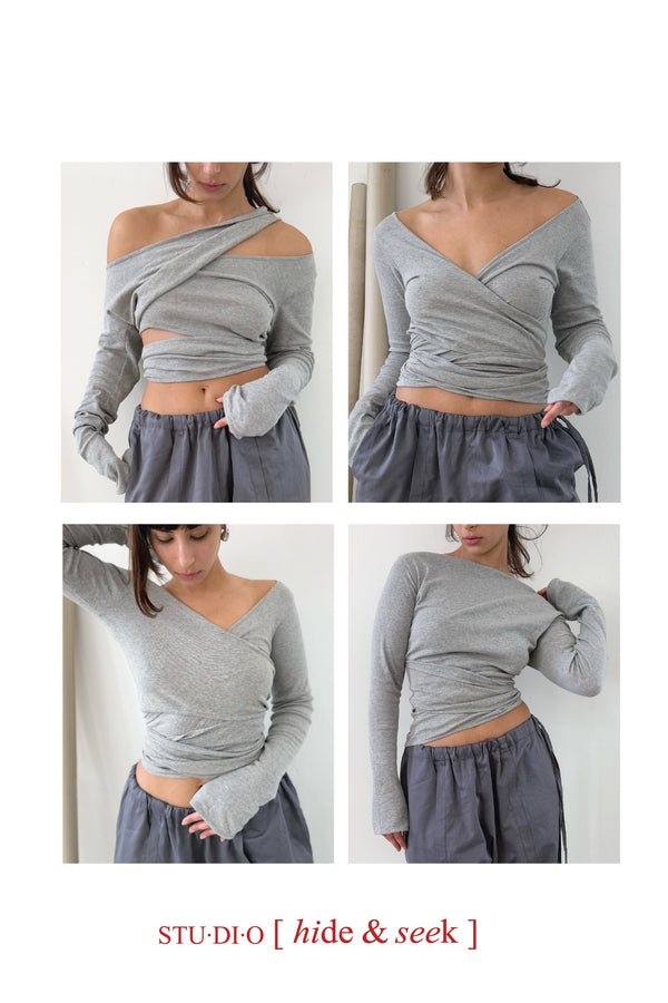 Wrap Long Sleeve- Melange Fine Rib