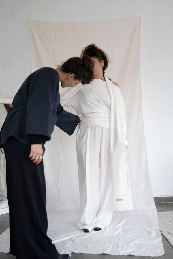 Side Tie Trousers- White Soft Cotton