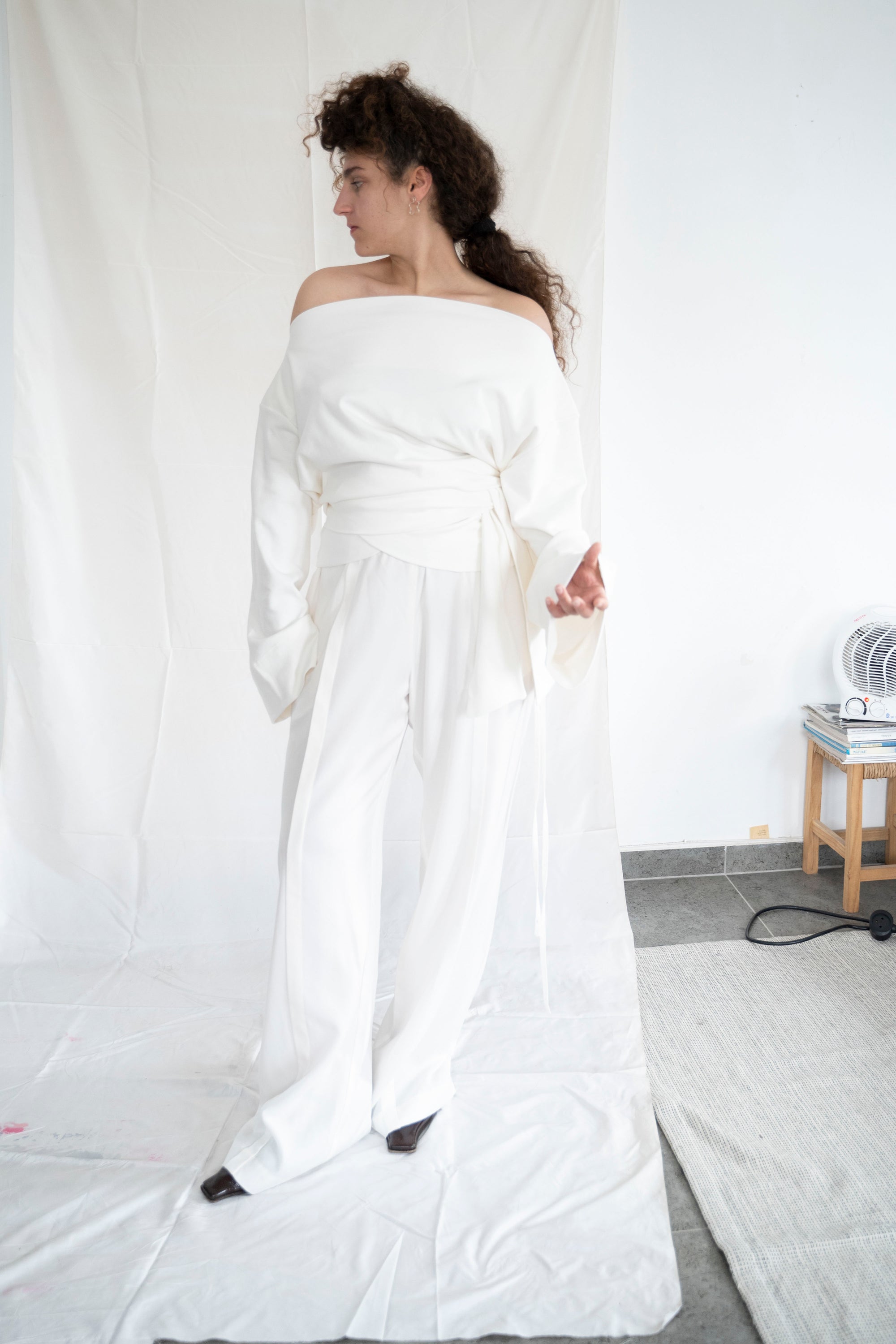 Upside down wrap jersey sweatshirt- Ivory