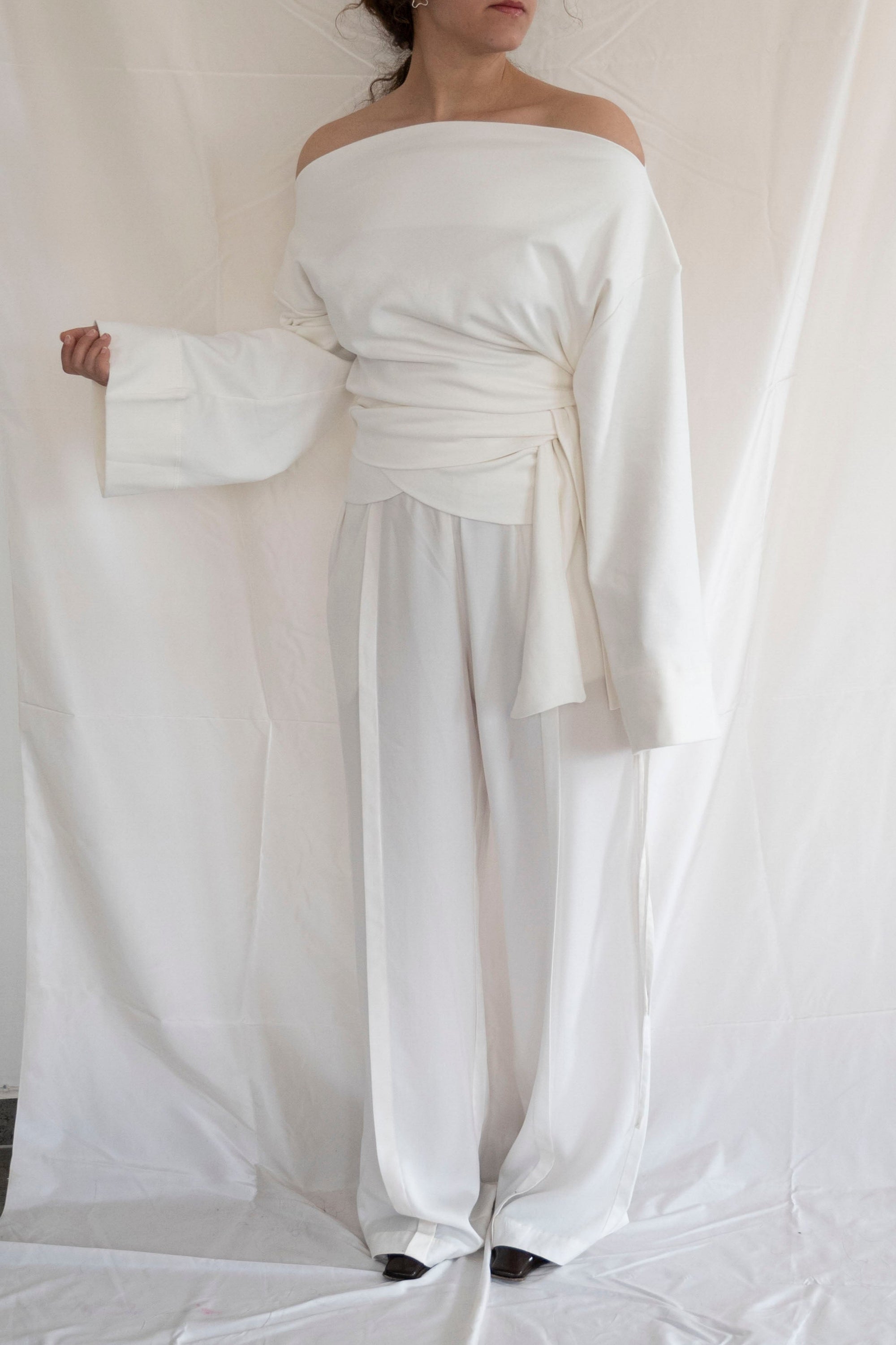 Side Tie Trousers- White Soft Cotton
