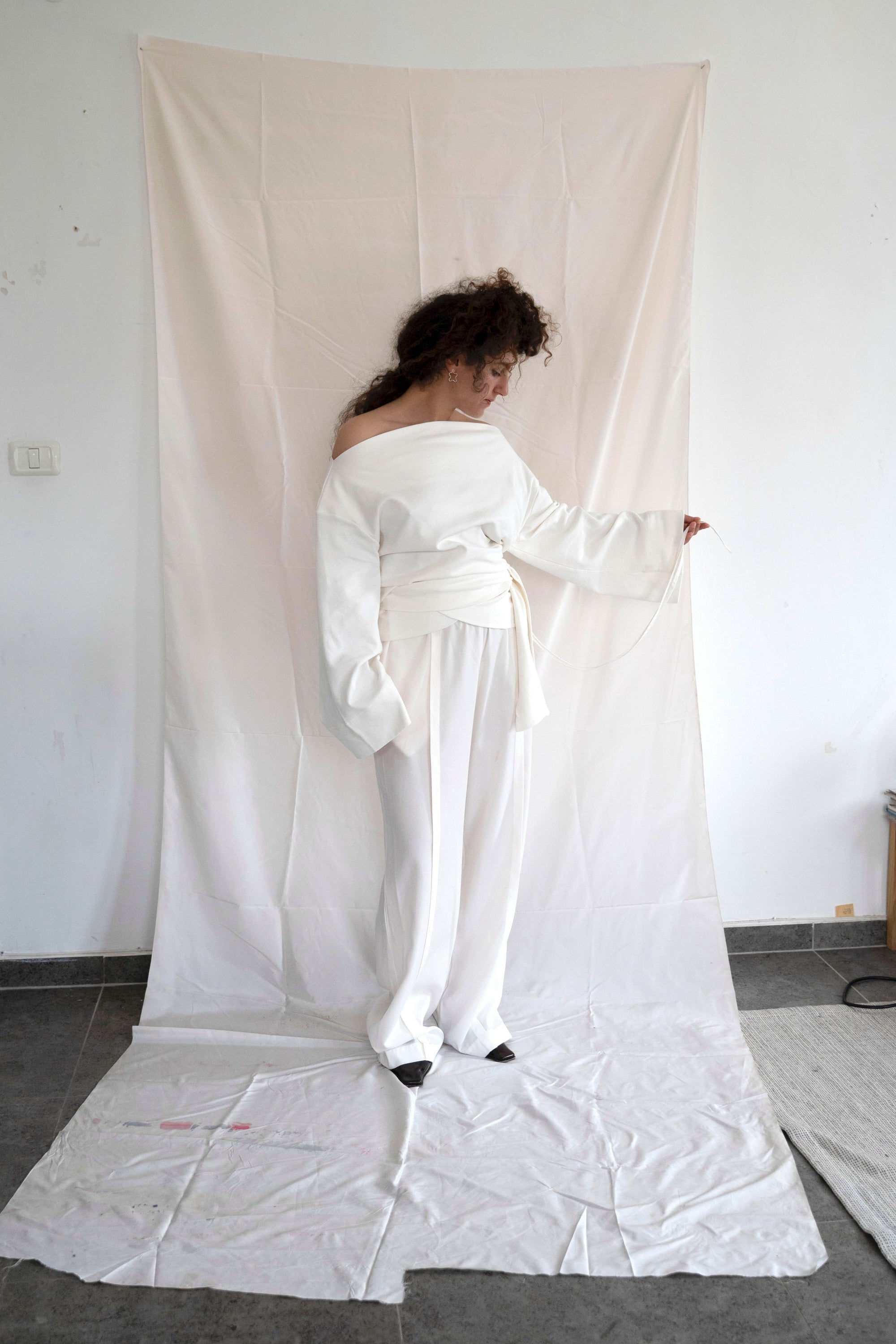 Upside down wrap jersey sweatshirt- Ivory