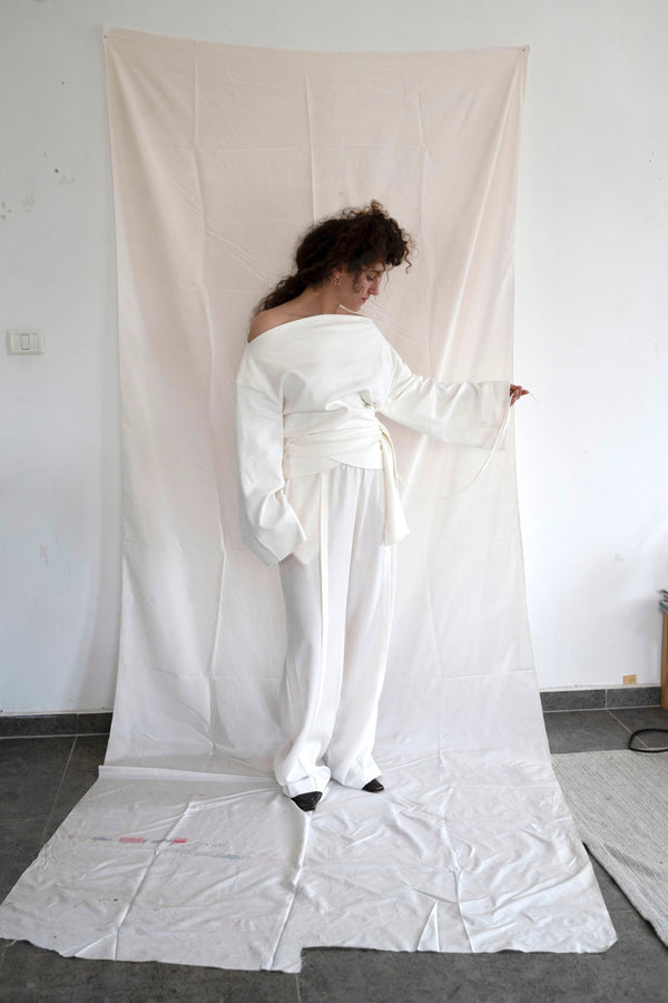 Upside down wrap jersey sweatshirt- Ivory