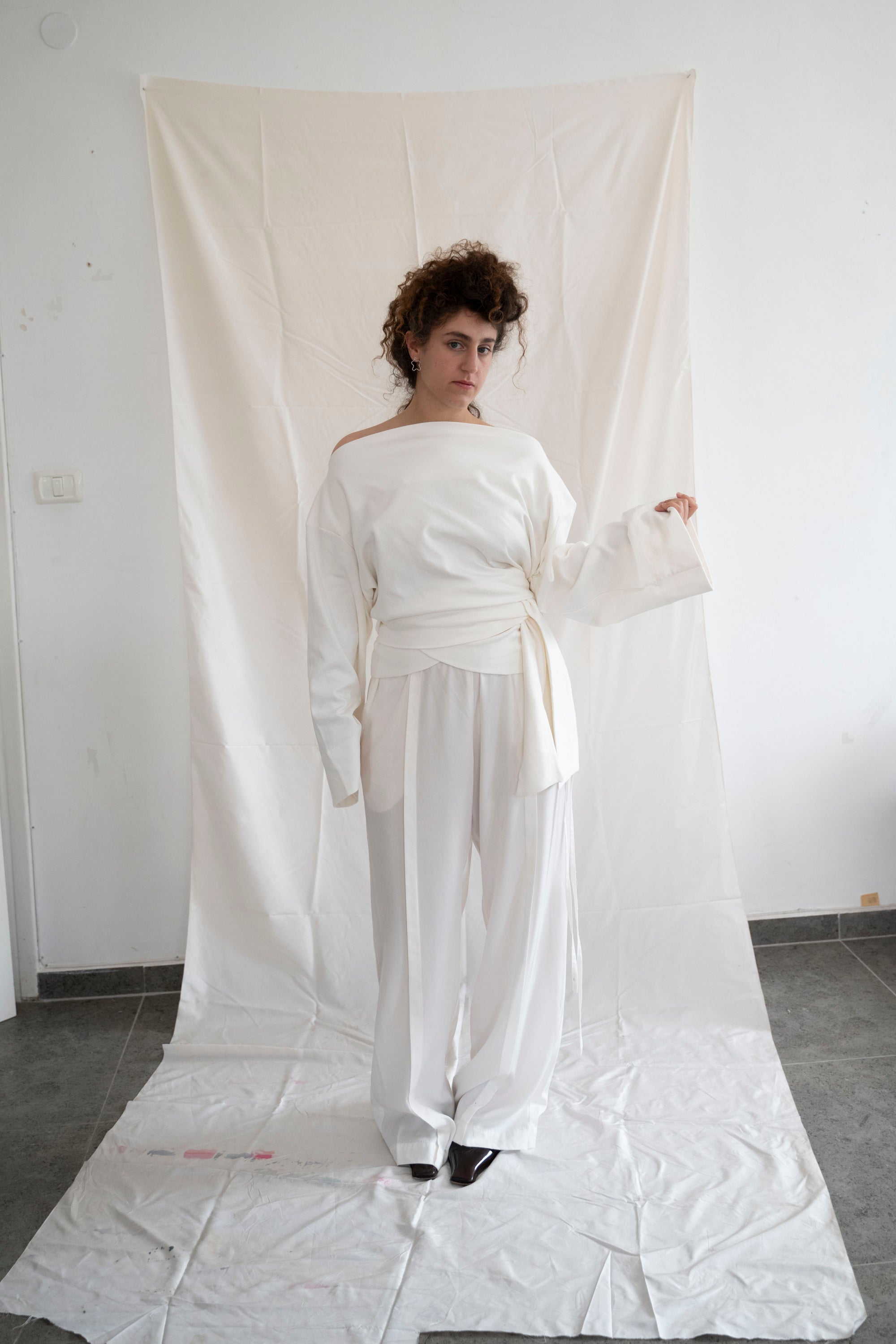 Side Tie Trousers- White Soft Cotton