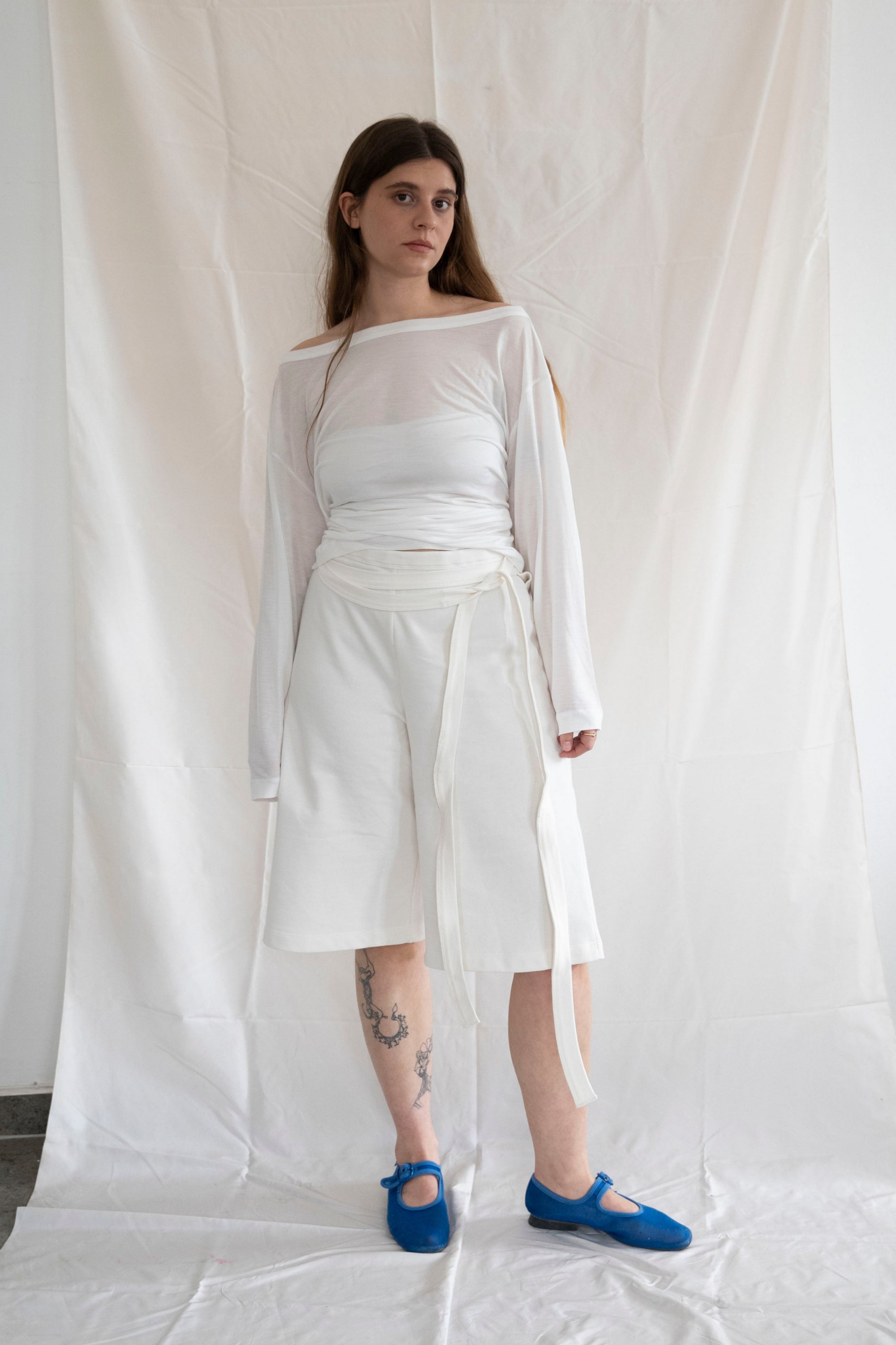 Wrap Bermuda Sweat Pants- Ivory Jersey