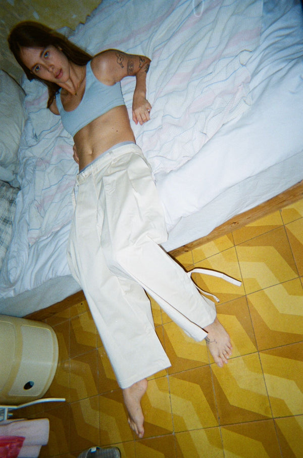 Pleated Pants With An Adjustable Hem Strap- Heavyweight Cotton