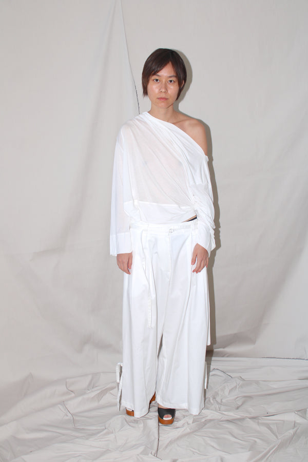 Pleated Pants With An Adjustable Hem Strap- White