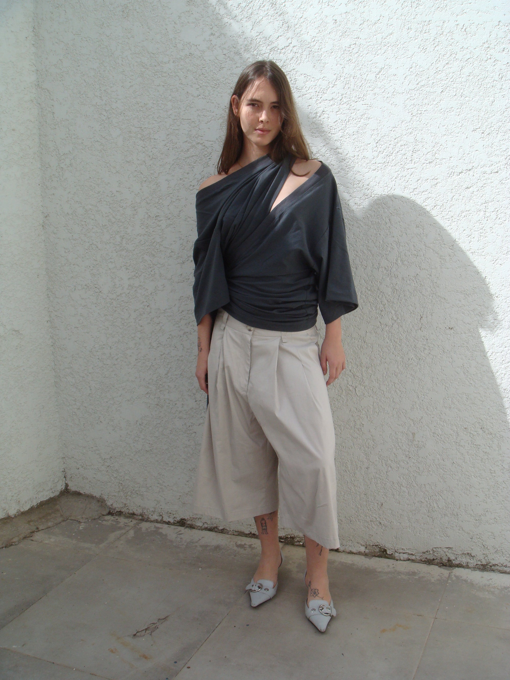 Oversized Wrap Tee- Gray