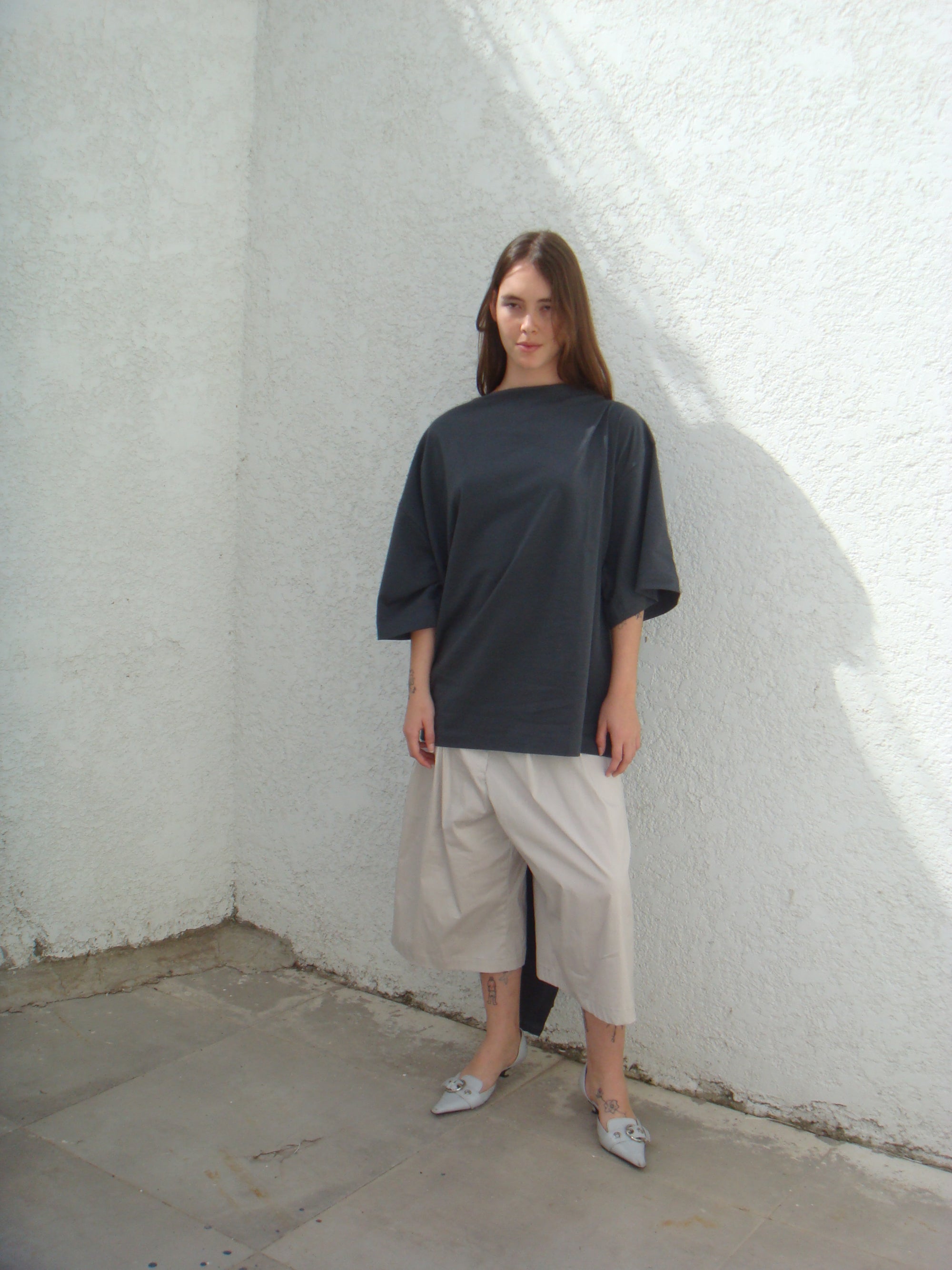 Oversized Wrap Tee- Gray