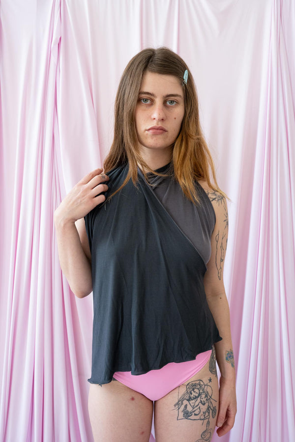Skin Wrap Top- Double-Sided Gray Cupro