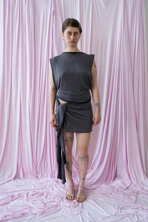 Skin Wrap Dress- Double-Sided Gray Cupro