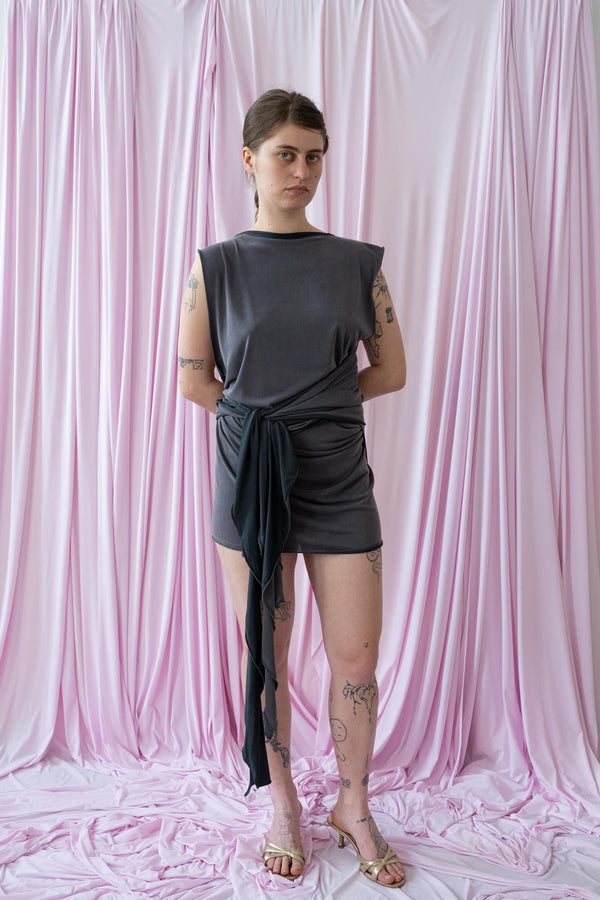 Skin Wrap Dress- Double-Sided Gray Cupro