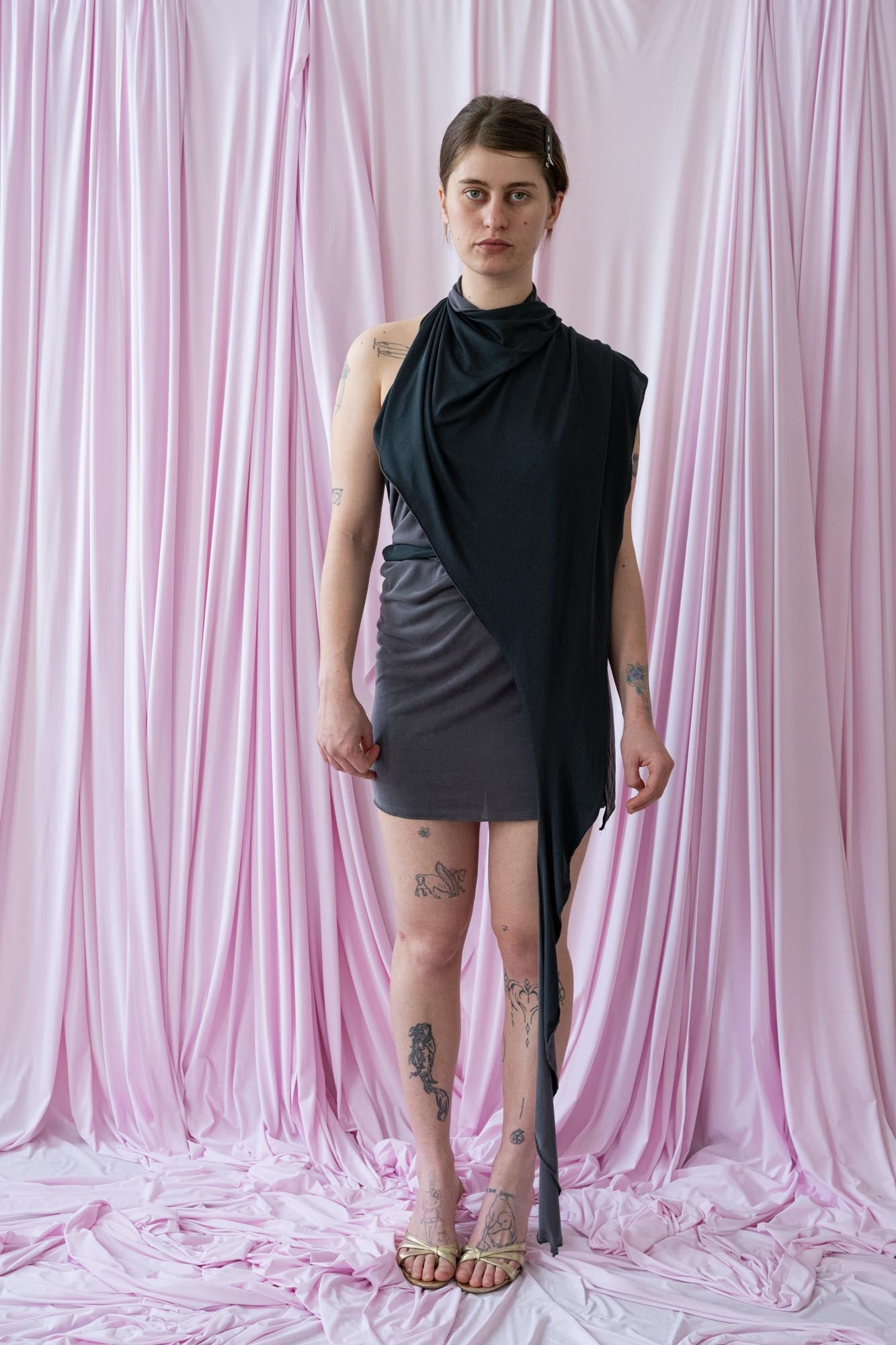 Skin Wrap Dress- Double-Sided Gray Cupro