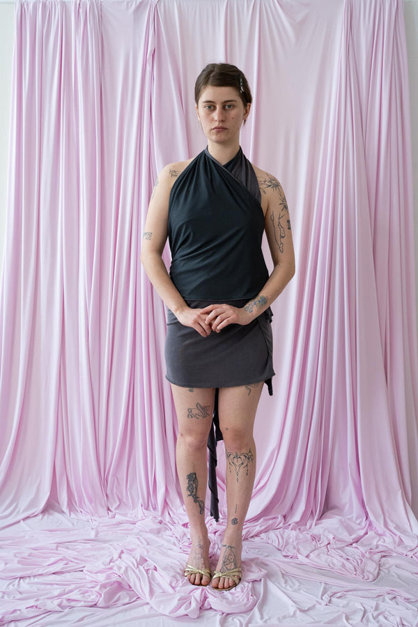 Skin Wrap Dress- Double-Sided Gray Cupro
