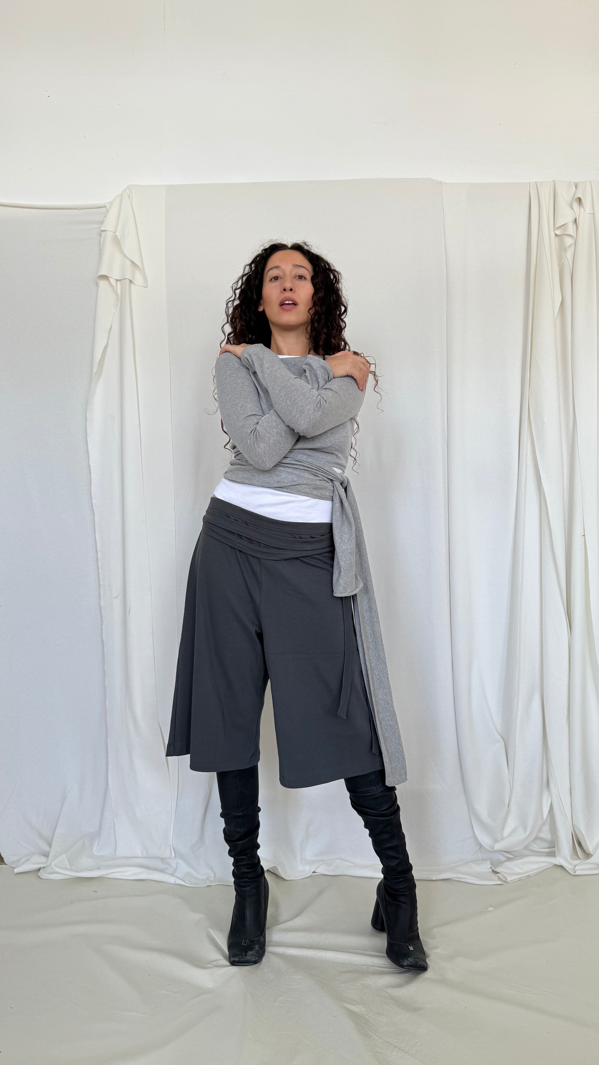 Wrap Bermuda Sweat Pants- Steel Gray Jersey
