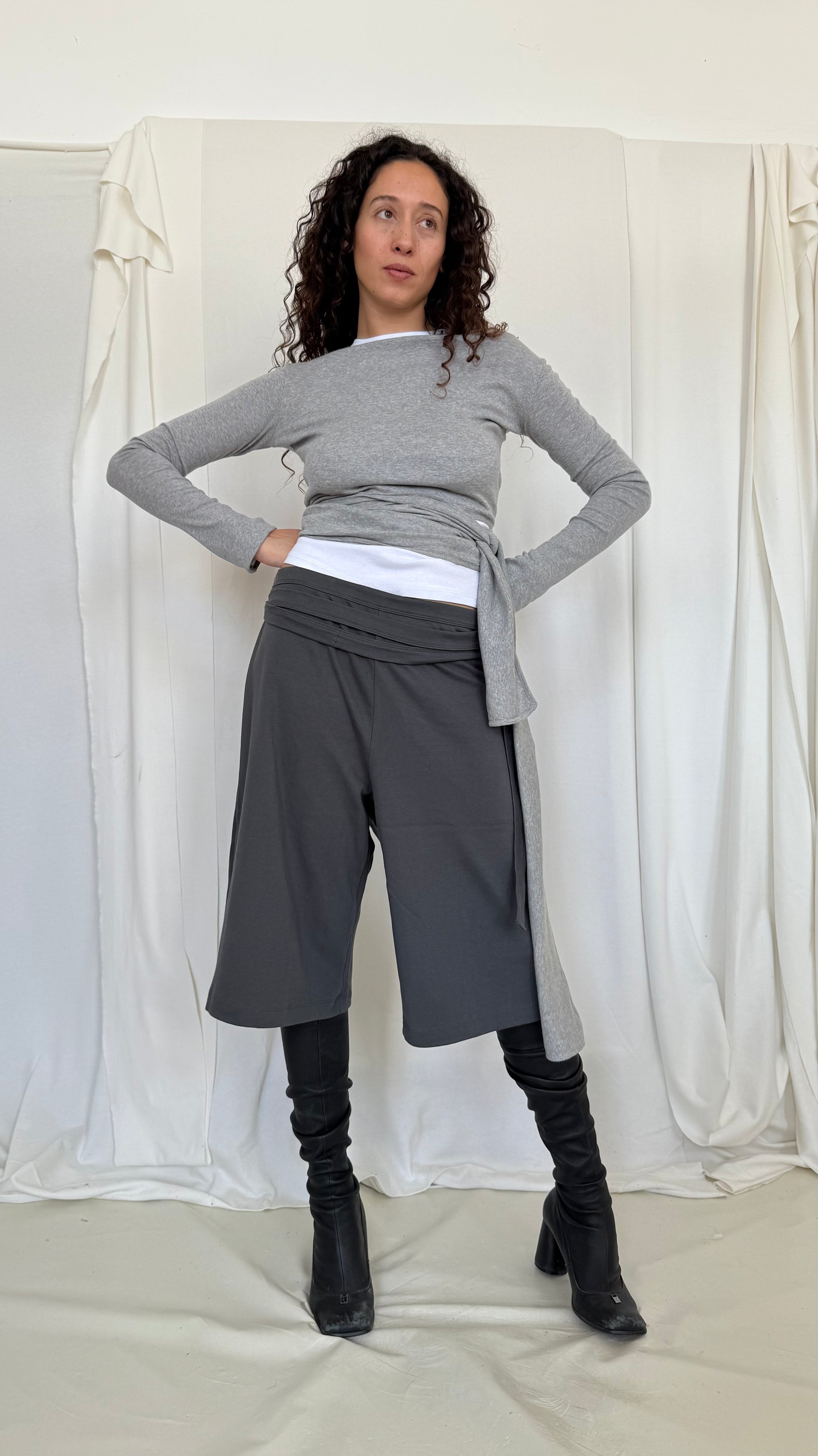 Wrap Bermuda Sweat Pants- Steel Gray Jersey