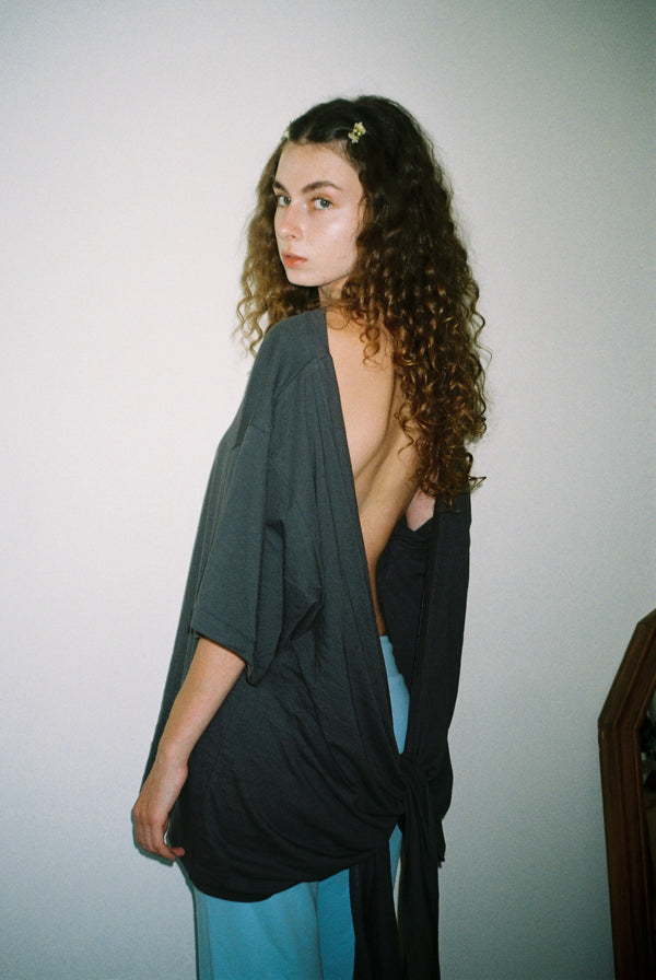 Oversized Wrap Tee - Steel Gray