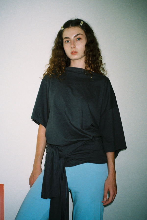 Oversized Wrap Tee - Steel Gray