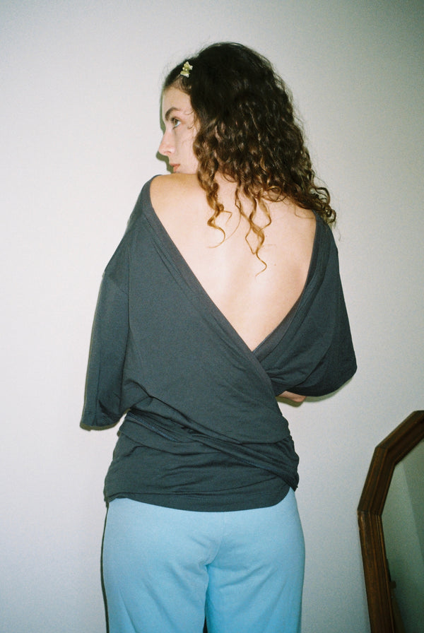 Oversized Wrap Tee - Steel Gray