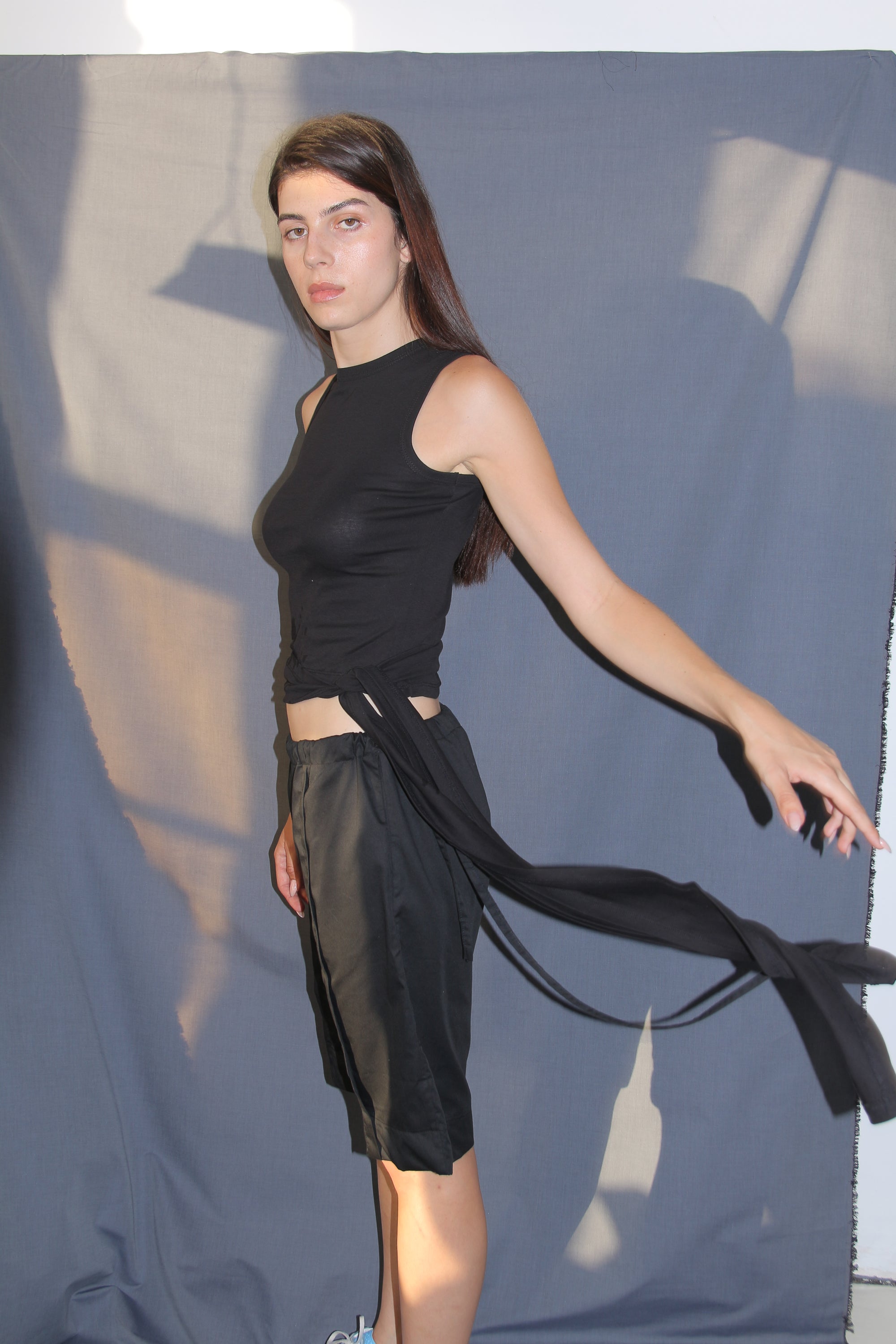 Fine Rib Wrap Tank- Black