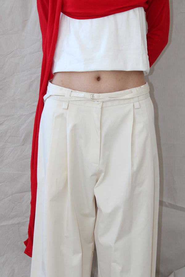 Pleated Pants With An Adjustable Hem Strap- Heavyweight Cotton