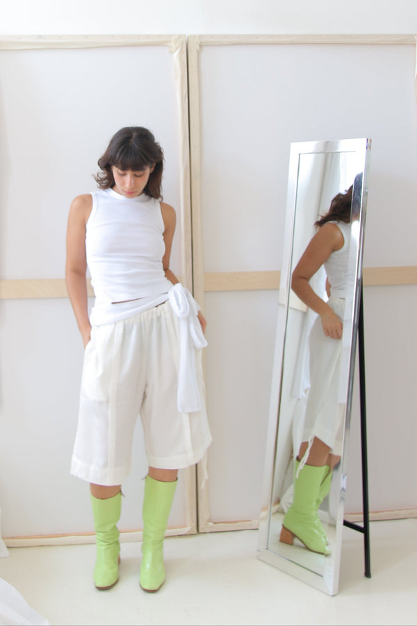 Side Tie Bermuda- White Soft Cotton