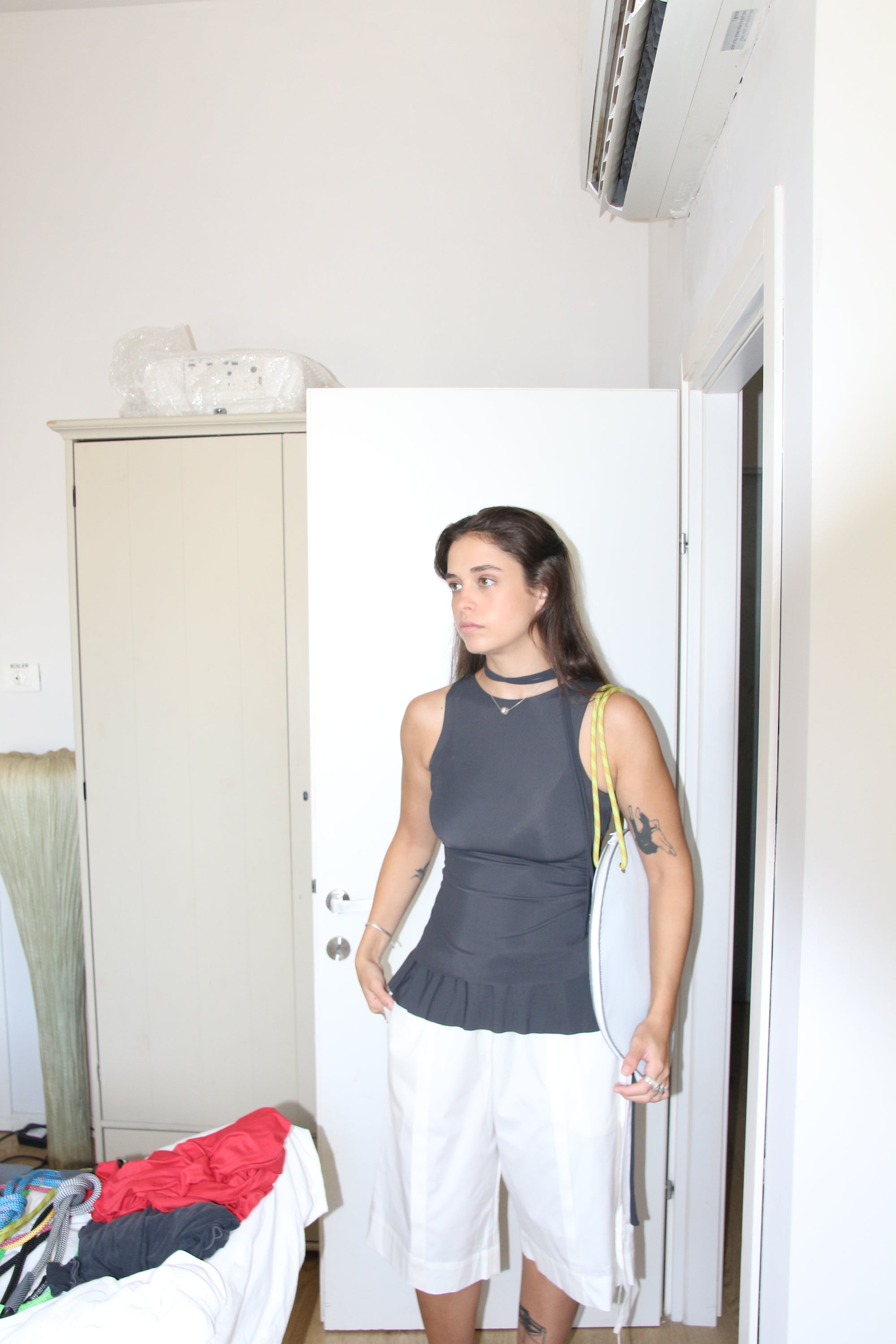 Double Layer Lycra Top- Gray