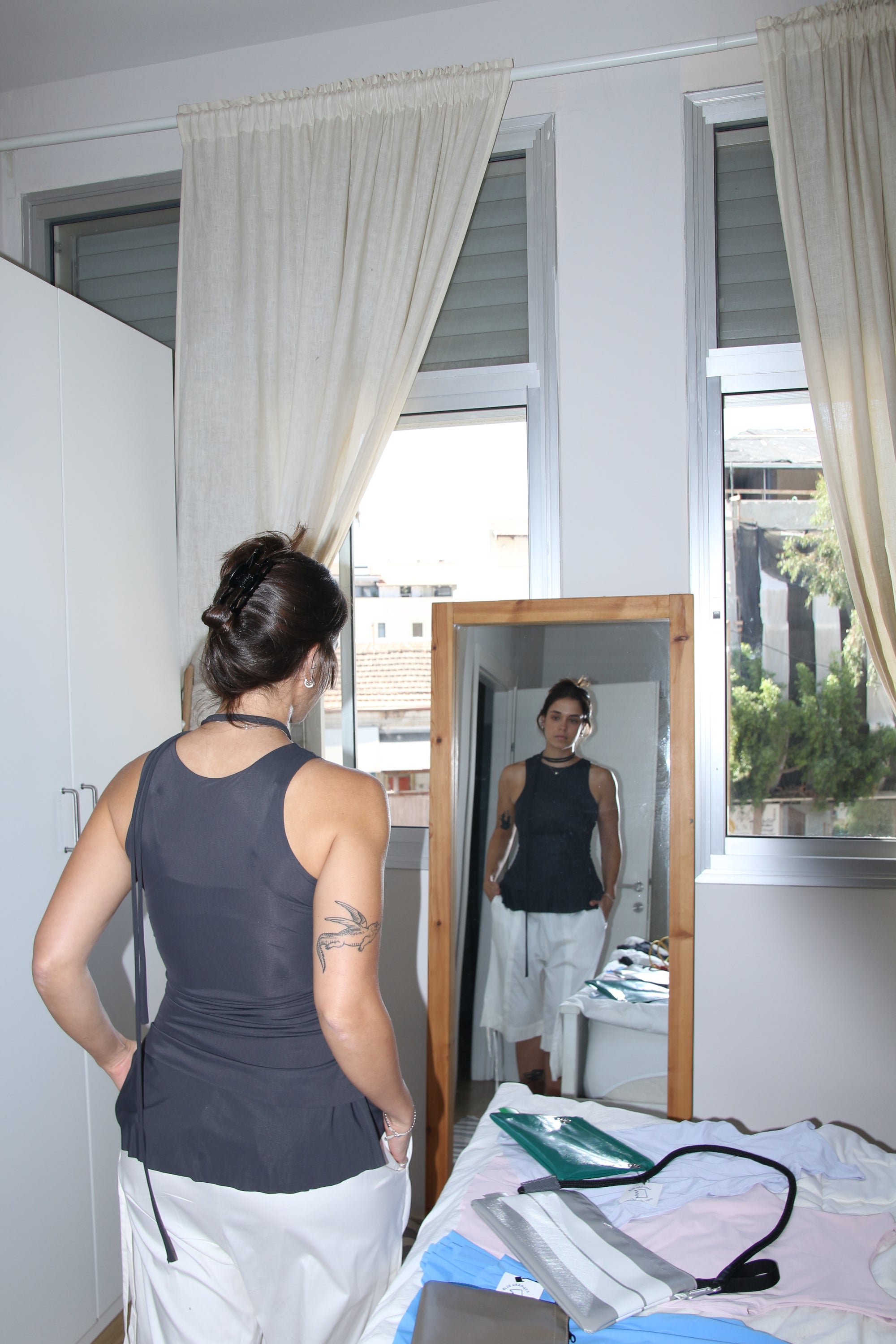 Double Layer Lycra Top- Gray