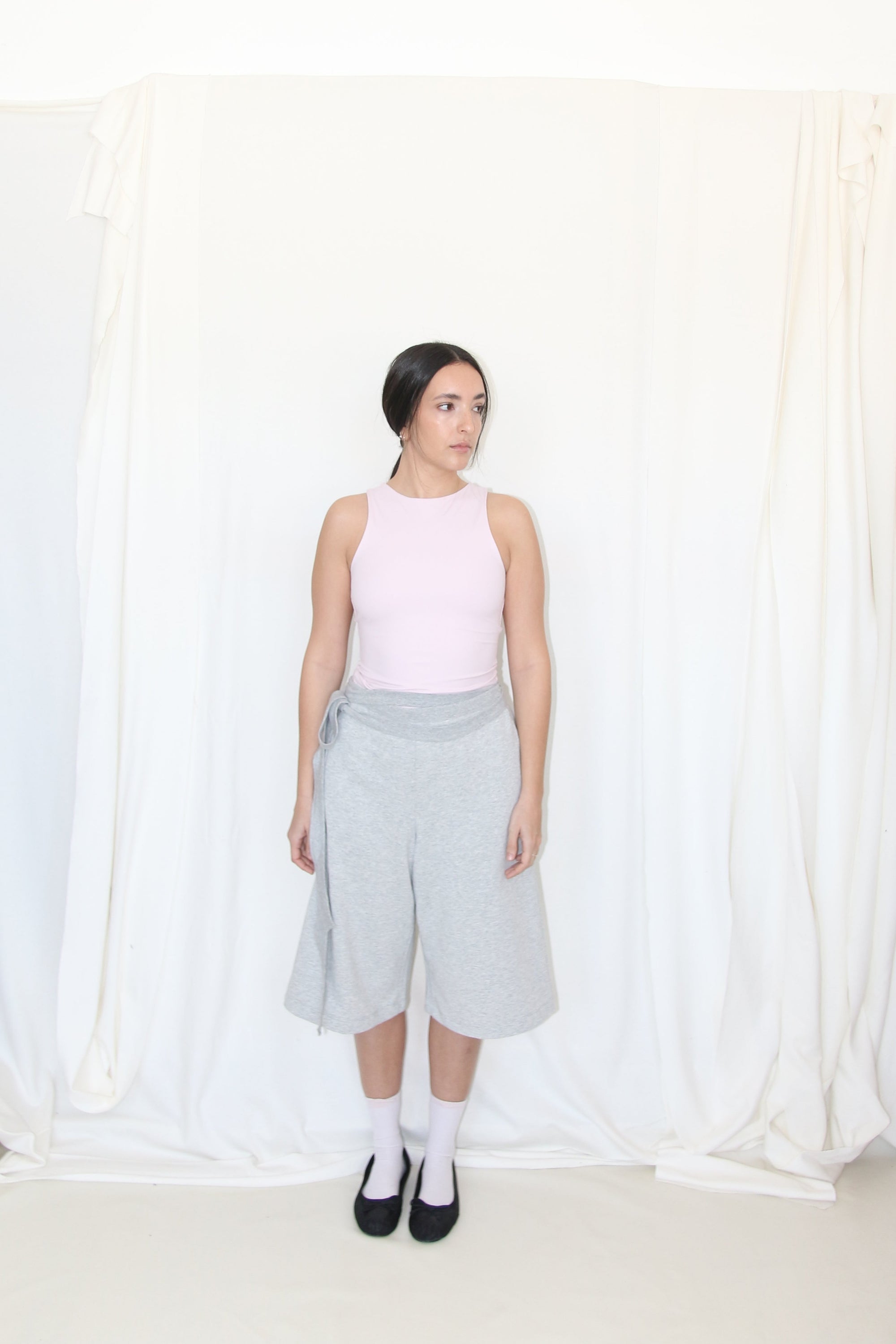 Wrap Bermuda Sweat Pants- Melange French Terry