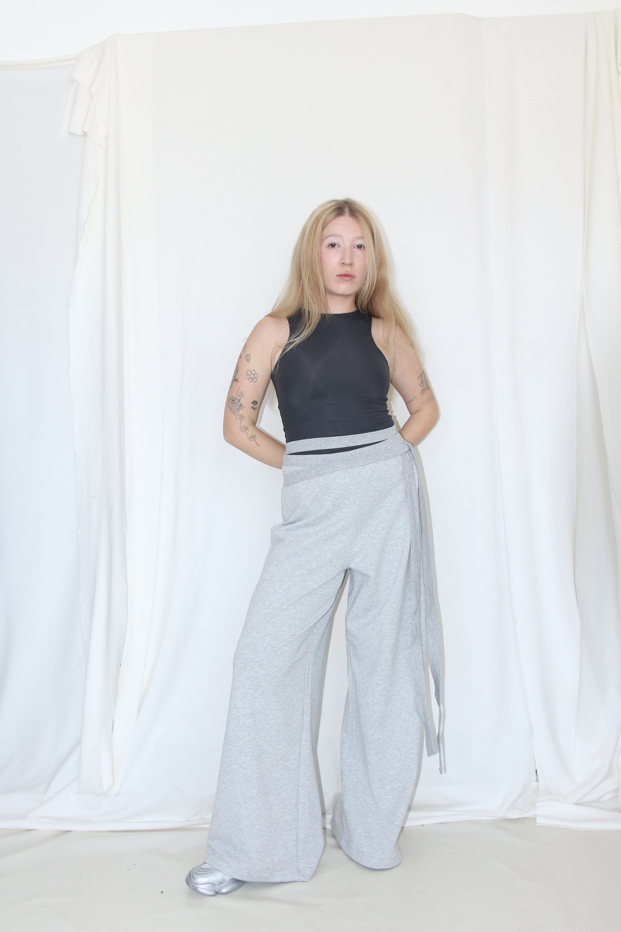 Wrap Sweat Pants- Melange French Terry