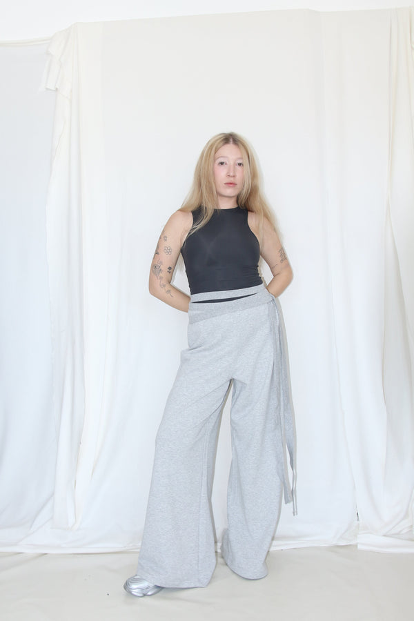 Wrap Sweat Pants- Melange French Terry