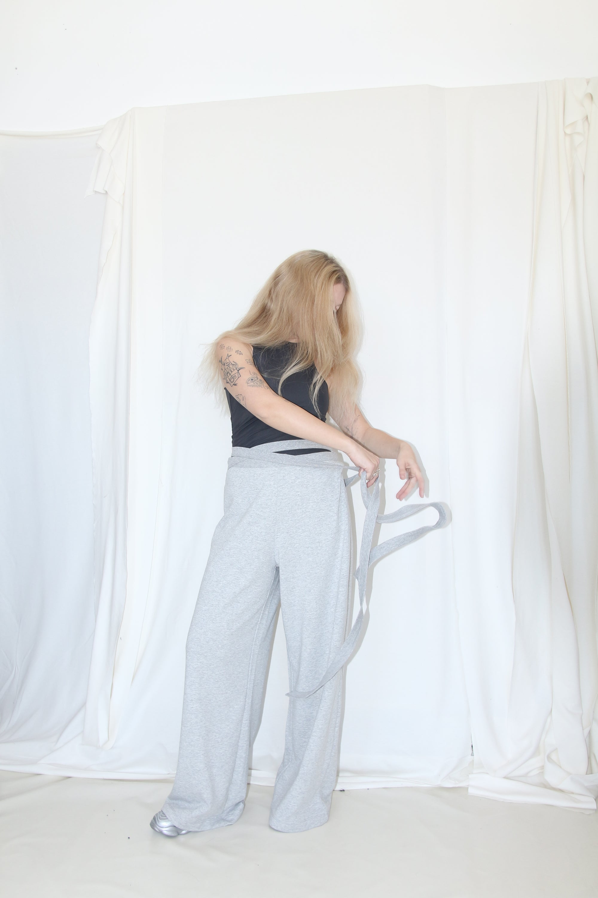 Wrap Sweat Pants- Melange French Terry