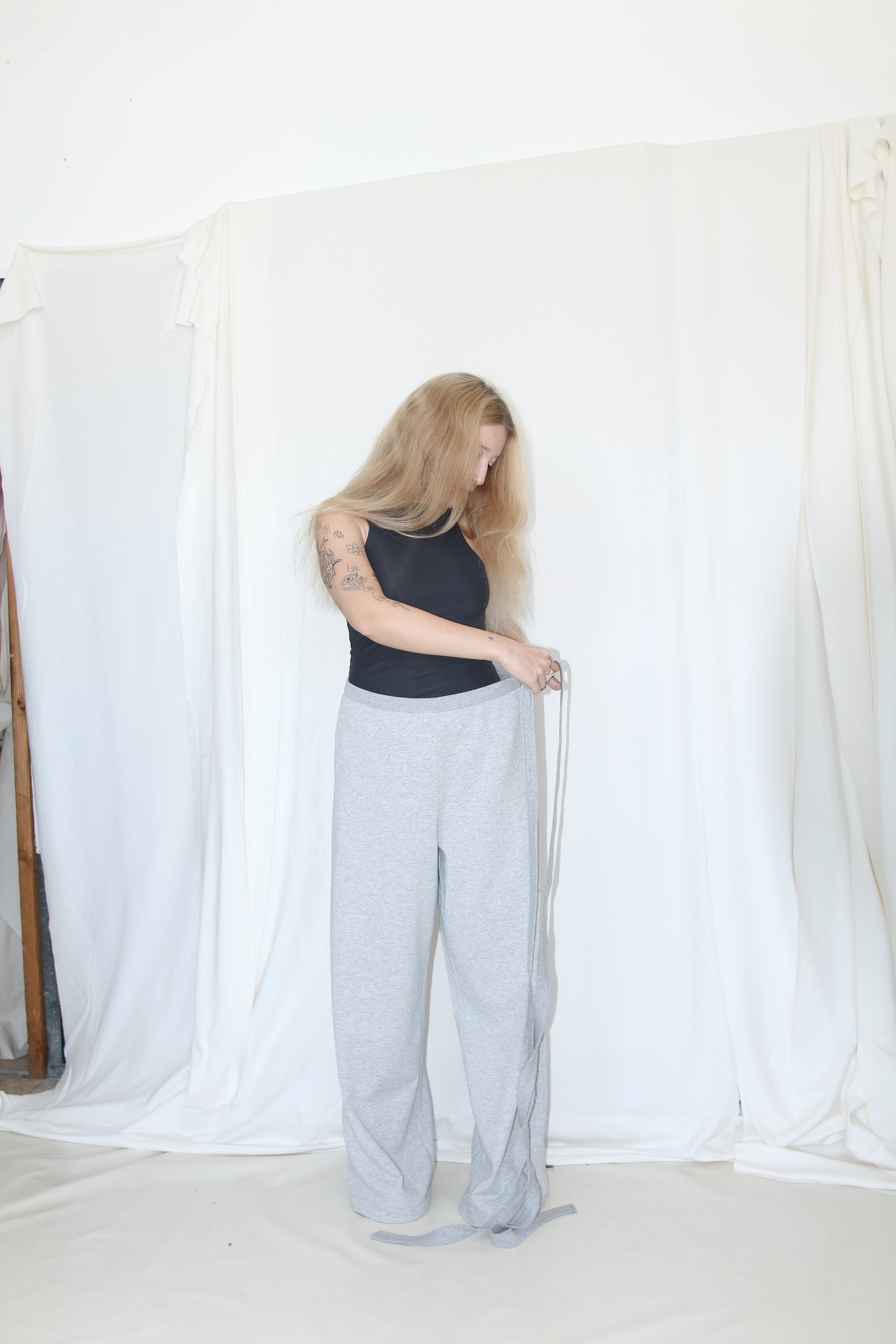 Wrap Sweat Pants- Melange French Terry