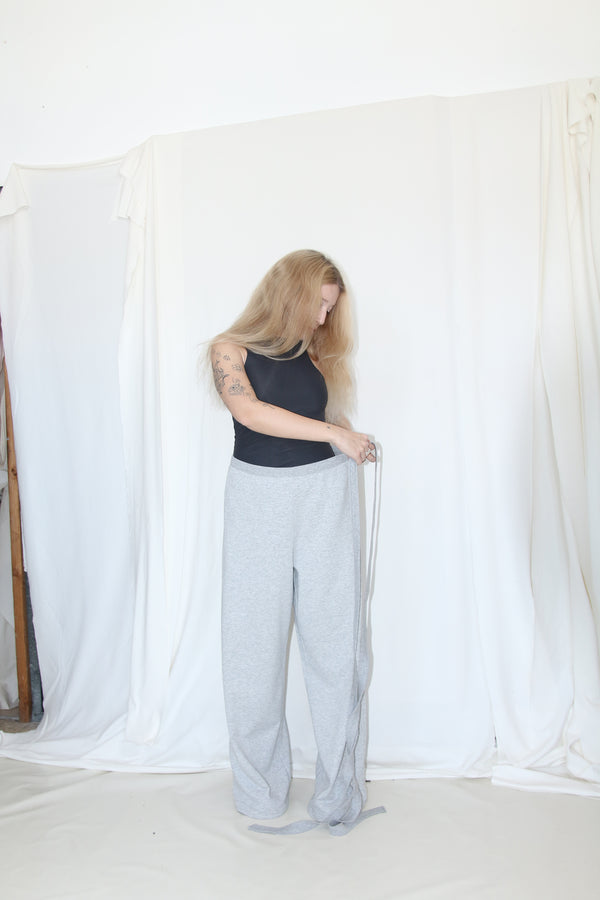 Wrap Sweat Pants- Melange French Terry