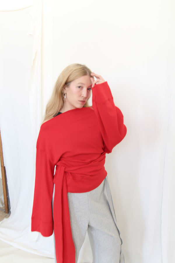 Upside down wrap sweatshirt- Red