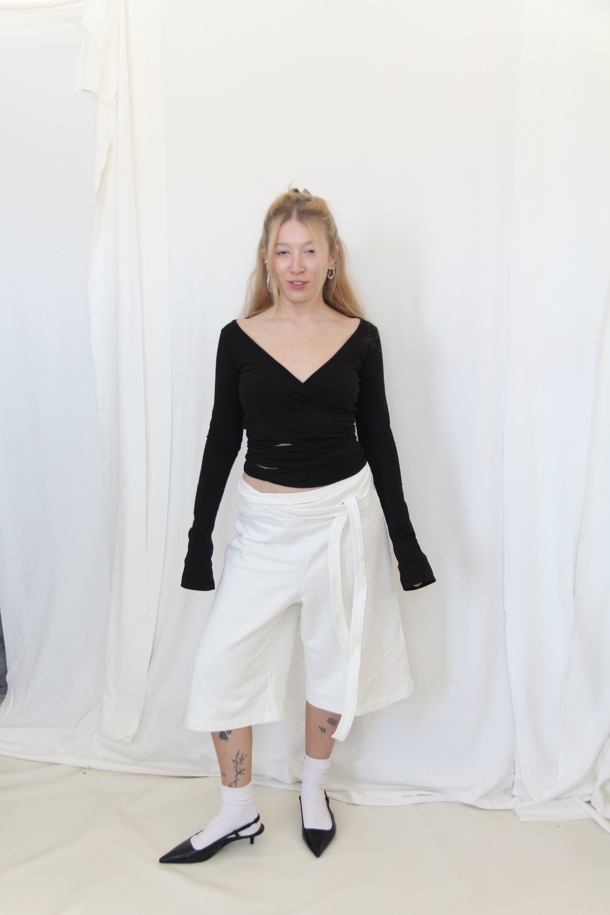 Wrap Bermuda Sweat Pants- Ivory Jersey
