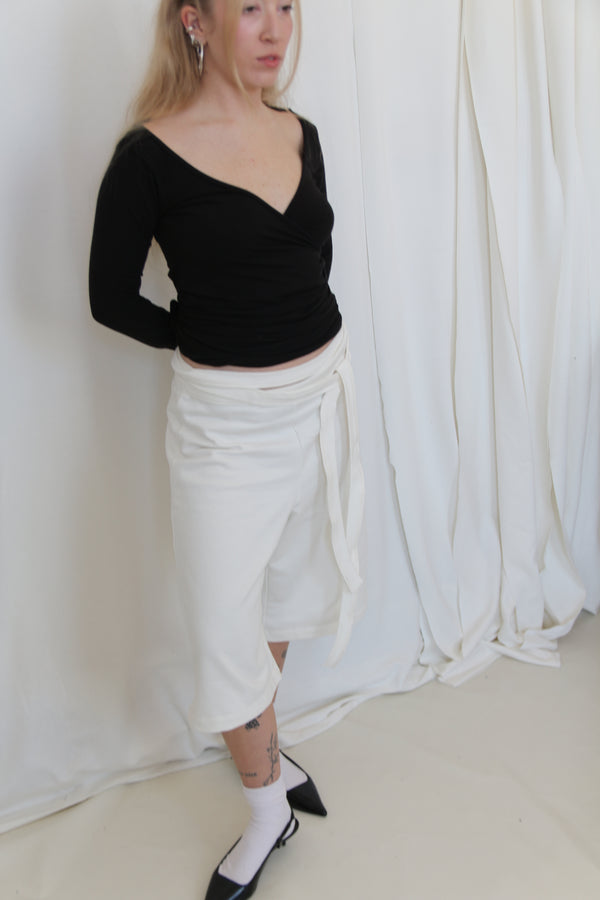 Wrap Bermuda Sweat Pants- Ivory Jersey