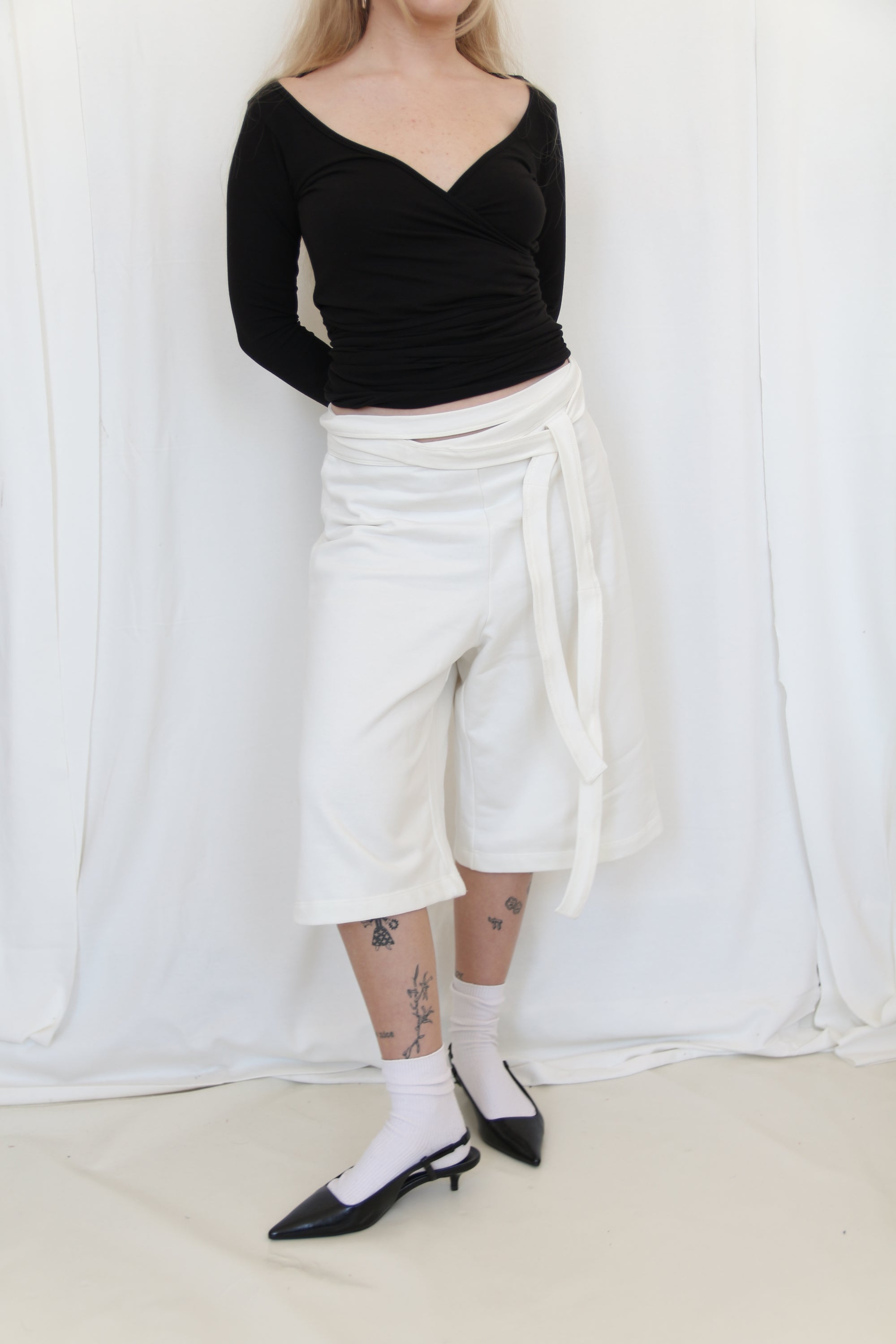 Wrap Bermuda Sweat Pants- Ivory Jersey