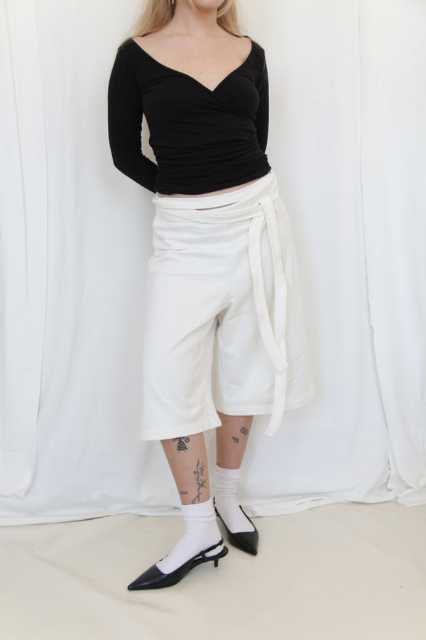 Wrap Bermuda Sweat Pants- Ivory Jersey
