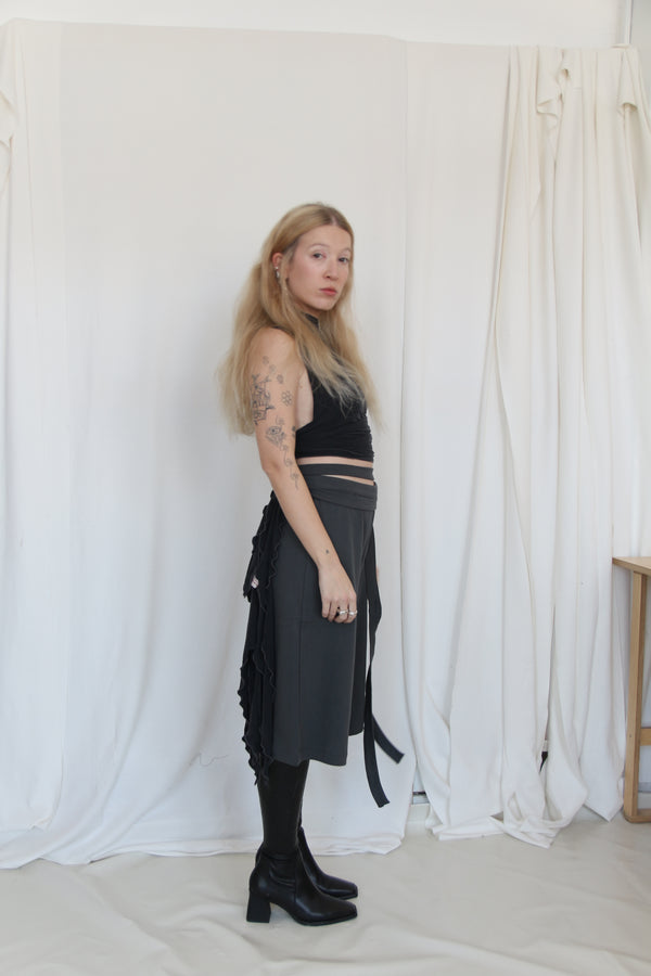 Wrap Bermuda Sweat Pants- Steel Gray Jersey