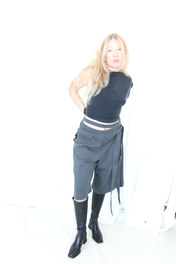 Wrap Bermuda Sweat Pants- Steel Gray Jersey