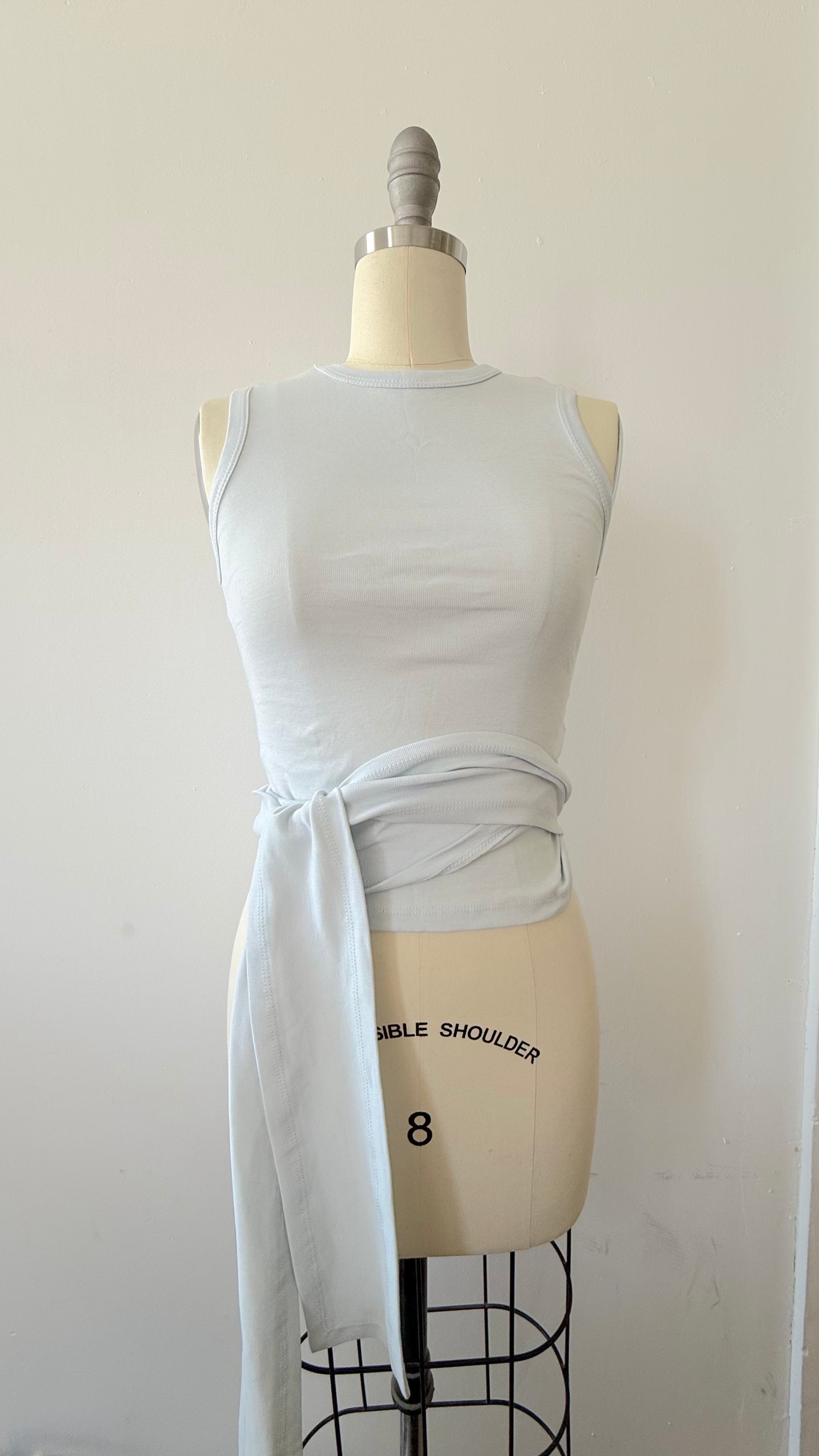 Fine Rib Wrap Tank- Light Blue