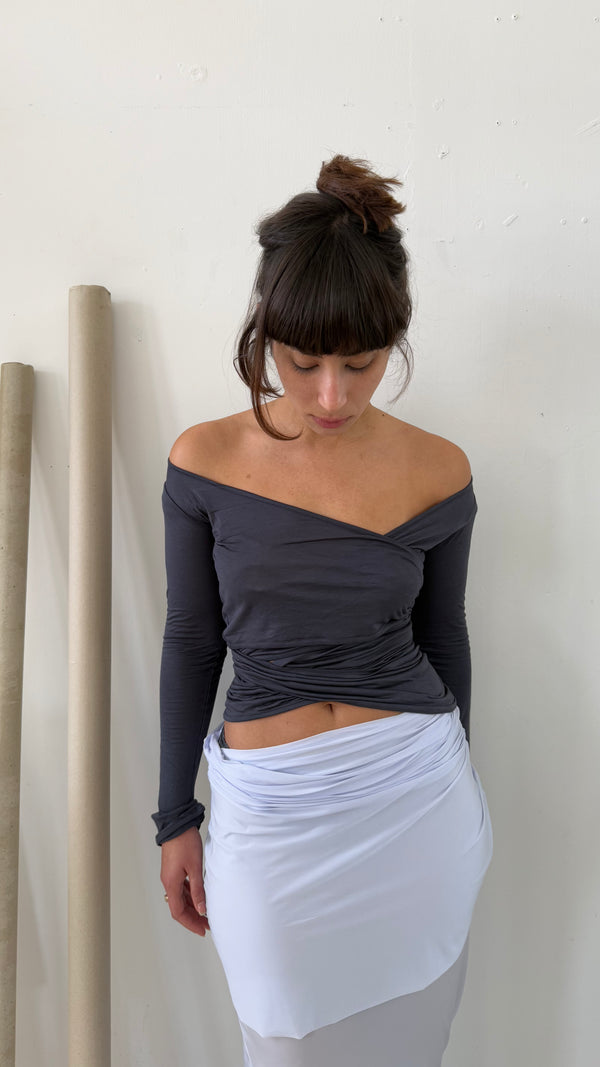 Wrap Long Sleeve- Navy Gray Viscose