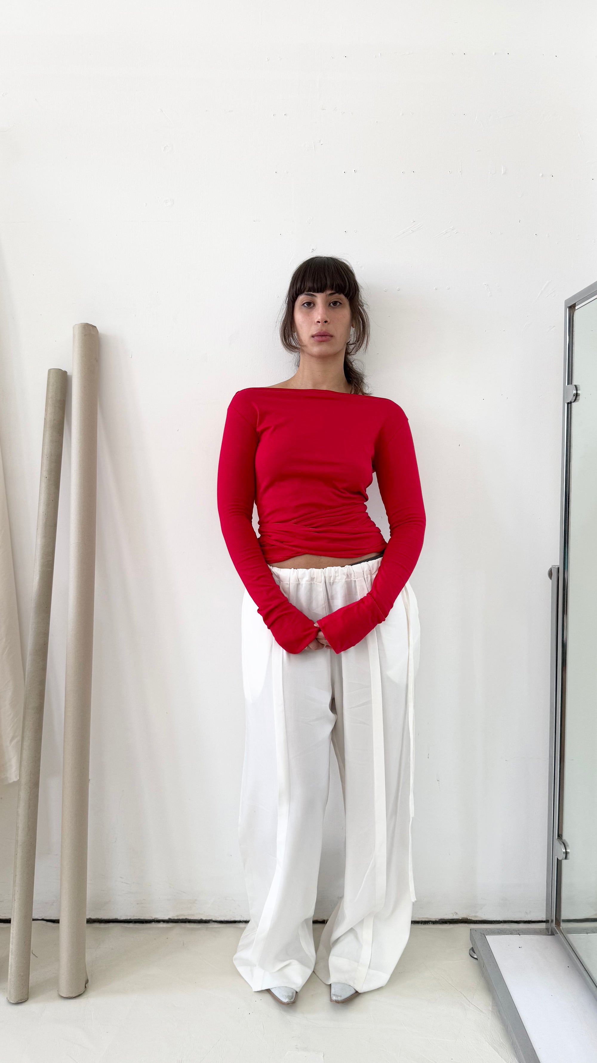 Wrap Long Sleeve- Red Cotton