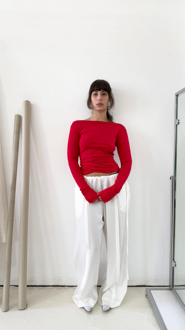 Wrap Long Sleeve- Red Cotton