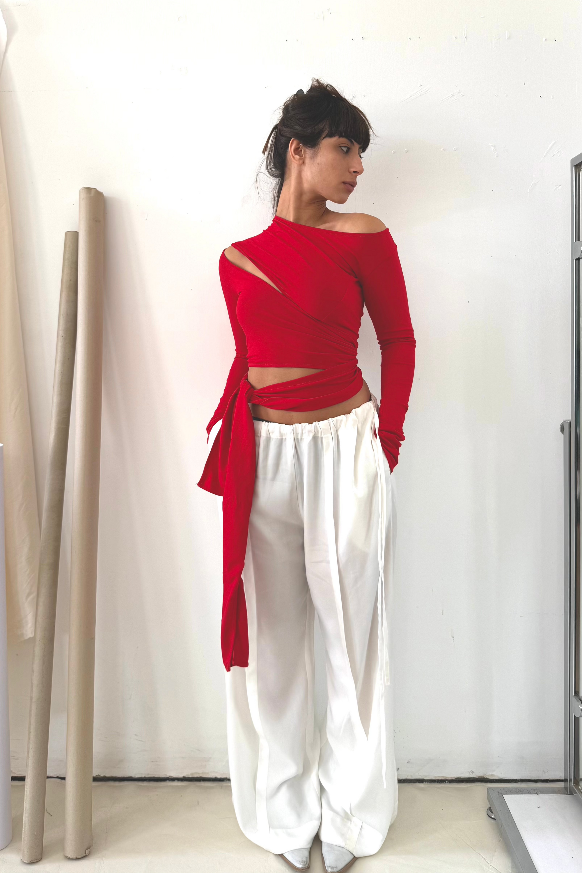 Wrap Long Sleeve- Red Cotton