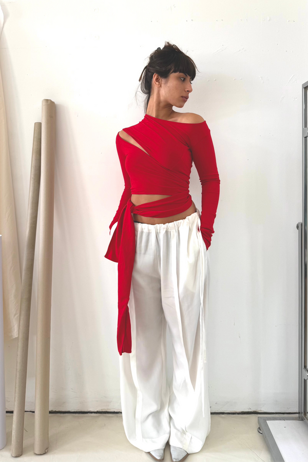 Wrap Long Sleeve- Red Cotton