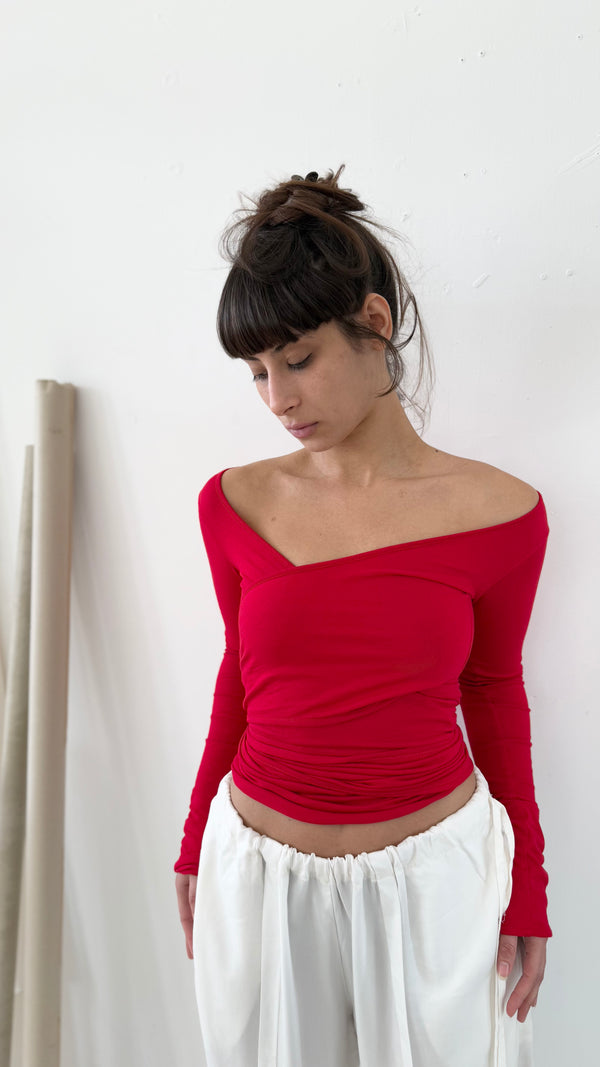 Wrap Long Sleeve- Red Cotton