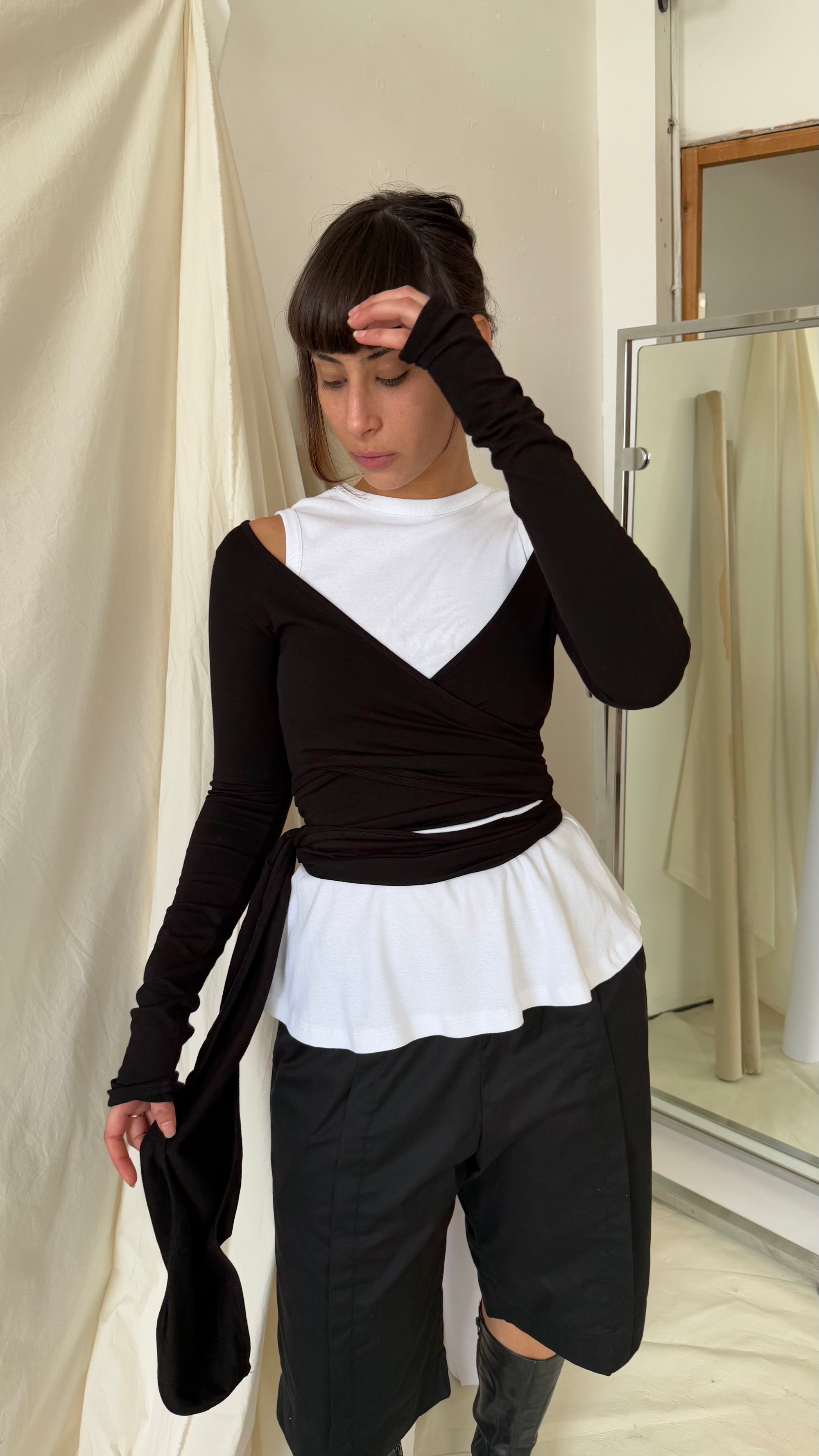 Wrap Long Sleeve- Black Cotton