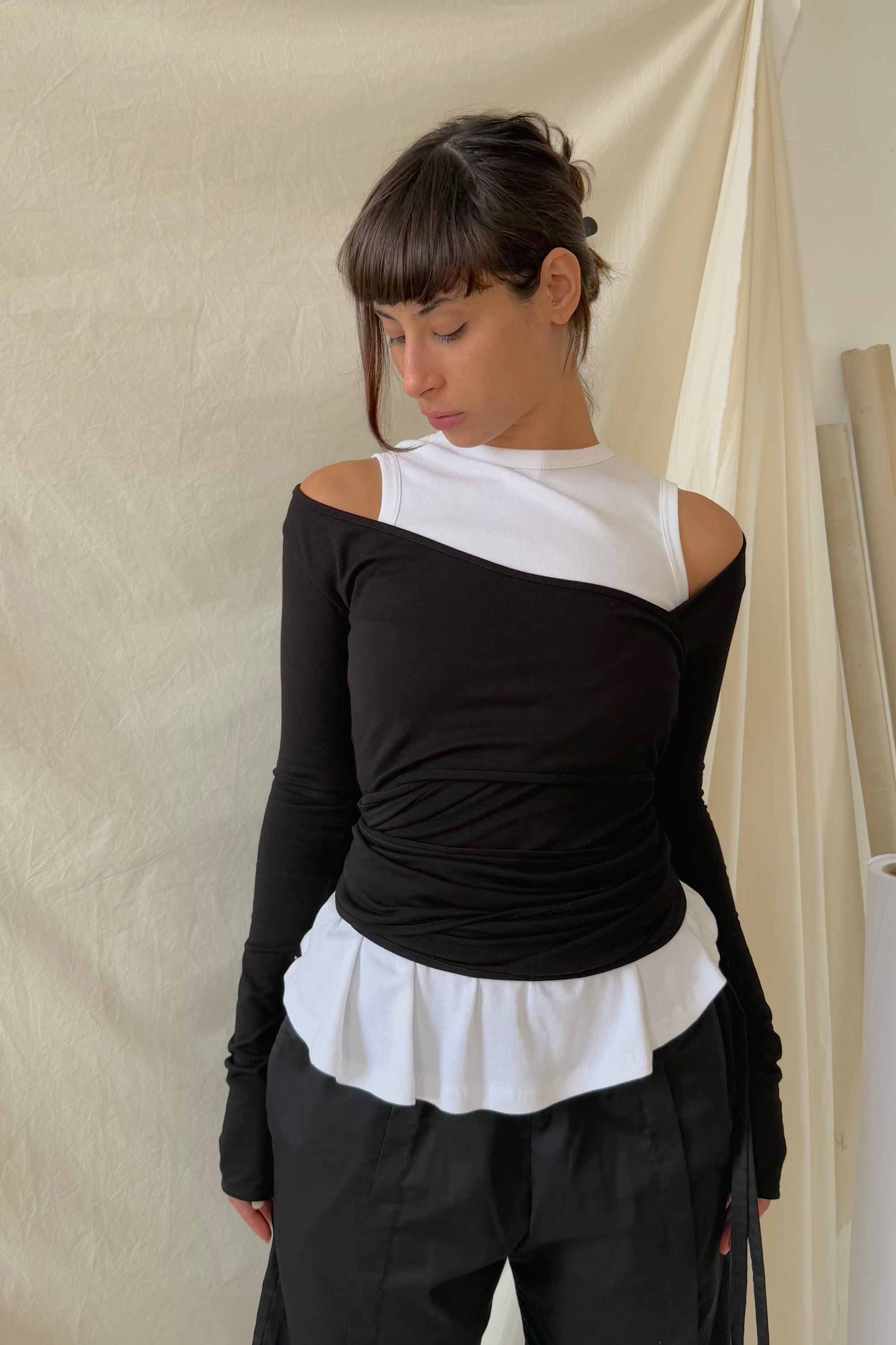 Wrap Long Sleeve- Black Cotton